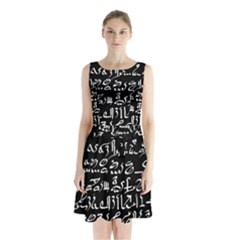 Sanscrit Pattern Design Sleeveless Waist Tie Chiffon Dress by dflcprintsclothing