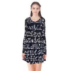 Sanscrit Pattern Design Long Sleeve V-neck Flare Dress