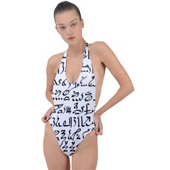 Sanscrit Pattern Design Backless Halter One Piece Swimsuit by dflcprintsclothing