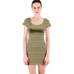 Golden Striped Decorative Pattern Short Sleeve Bodycon Dress by dflcprintsclothing