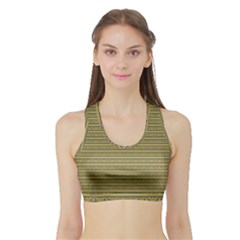 Golden Striped Decorative Pattern Sports Bra With Border