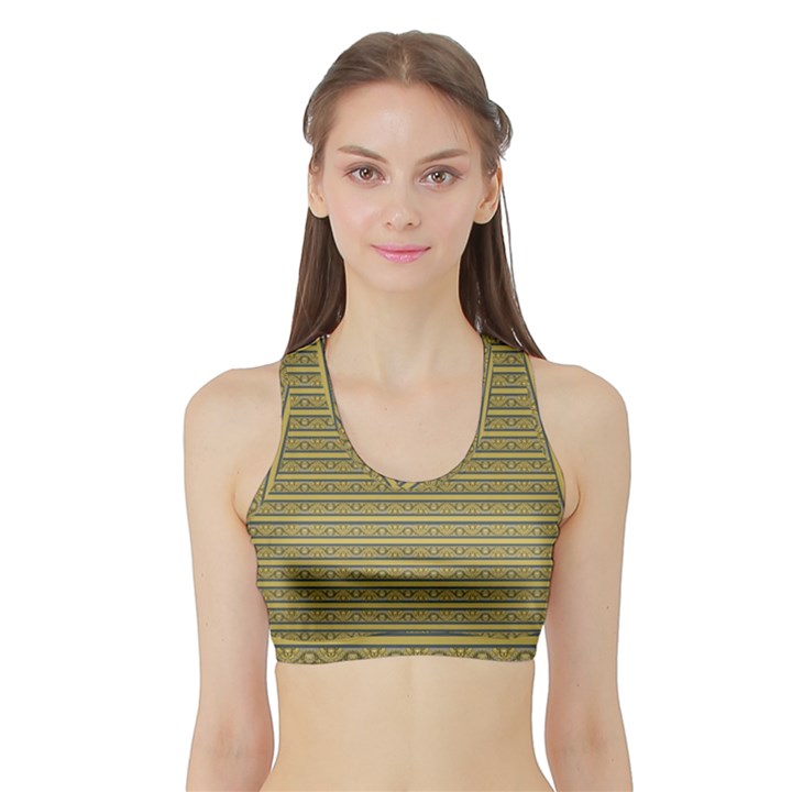 Golden Striped Decorative Pattern Sports Bra with Border