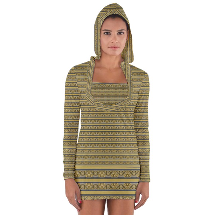 Golden Striped Decorative Pattern Long Sleeve Hooded T-shirt