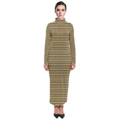 Golden Striped Decorative Pattern Turtleneck Maxi Dress by dflcprintsclothing