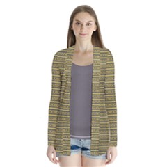 Golden Striped Decorative Pattern Drape Collar Cardigan by dflcprintsclothing