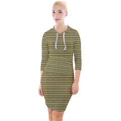 Golden Striped Decorative Pattern Quarter Sleeve Hood Bodycon Dress by dflcprintsclothing