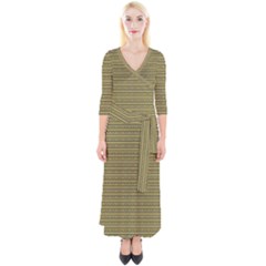 Golden Striped Decorative Pattern Quarter Sleeve Wrap Maxi Dress by dflcprintsclothing