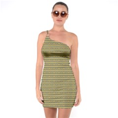 Golden Striped Decorative Pattern One Soulder Bodycon Dress by dflcprintsclothing