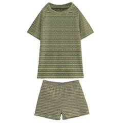 Golden Striped Decorative Pattern Kids  Swim Tee And Shorts Set by dflcprintsclothing