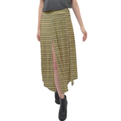 Golden Striped Decorative Pattern Velour Split Maxi Skirt by dflcprintsclothing