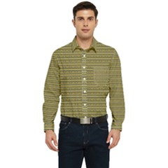 Golden Striped Decorative Pattern Men s Long Sleeve Pocket Shirt  by dflcprintsclothing