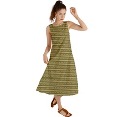 Golden Striped Decorative Pattern Summer Maxi Dress by dflcprintsclothing