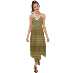 Golden Striped Decorative Pattern Halter Tie Back Dress  by dflcprintsclothing