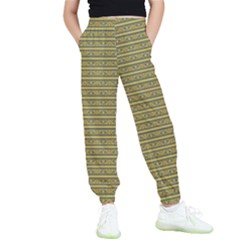 Golden Striped Decorative Pattern Kids  Elastic Waist Pants by dflcprintsclothing