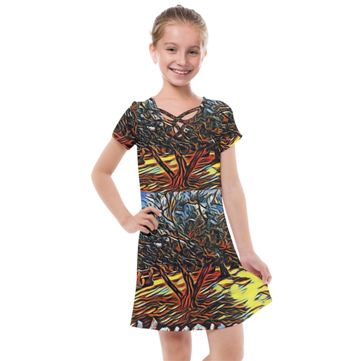 Colorful Verona Olive tree Kids  Cross Web Dress