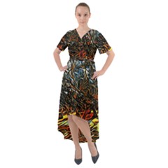 Colorful Verona Olive Tree Front Wrap High Low Dress