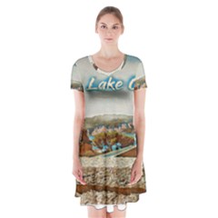 Malcesine Castle On Lake Garda Short Sleeve V-neck Flare Dress by ConteMonfrey