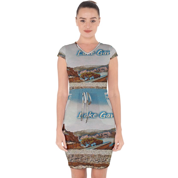 Malcesine Castle On Lake Garda Capsleeve Drawstring Dress 