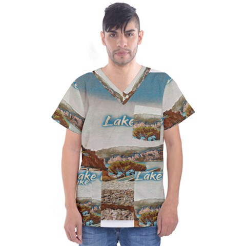 Malcesine Castle On Lake Garda Men s V-neck Scrub Top by ConteMonfrey