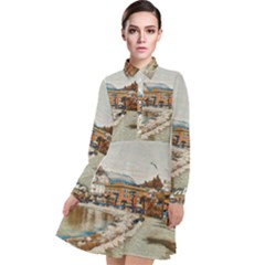 Birds And People On Lake Garda Long Sleeve Chiffon Shirt Dress by ConteMonfrey