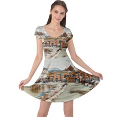 Birds And People On Lake Garda Cap Sleeve Dress by ConteMonfrey