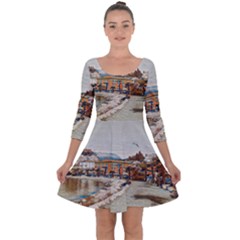 Birds And People On Lake Garda Quarter Sleeve Skater Dress by ConteMonfrey