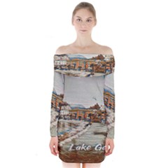 Birds And People On Lake Garda Long Sleeve Off Shoulder Dress by ConteMonfrey