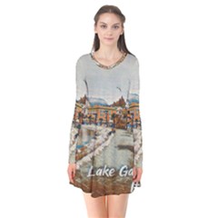 Birds And People On Lake Garda Long Sleeve V-neck Flare Dress by ConteMonfrey