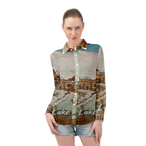 Birds And People On Lake Garda Long Sleeve Chiffon Shirt by ConteMonfrey