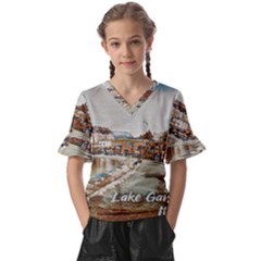 Birds And People On Lake Garda Kids  V-neck Horn Sleeve Blouse by ConteMonfrey