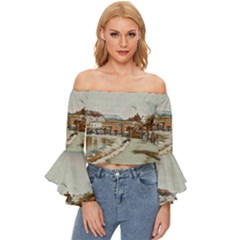 Birds And People On Lake Garda Off Shoulder Flutter Bell Sleeve Top by ConteMonfrey