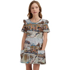 Birds And People On Lake Garda Kids  Frilly Sleeves Pocket Dress by ConteMonfrey