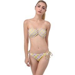 Plaid Pattern Twist Bandeau Bikini Set