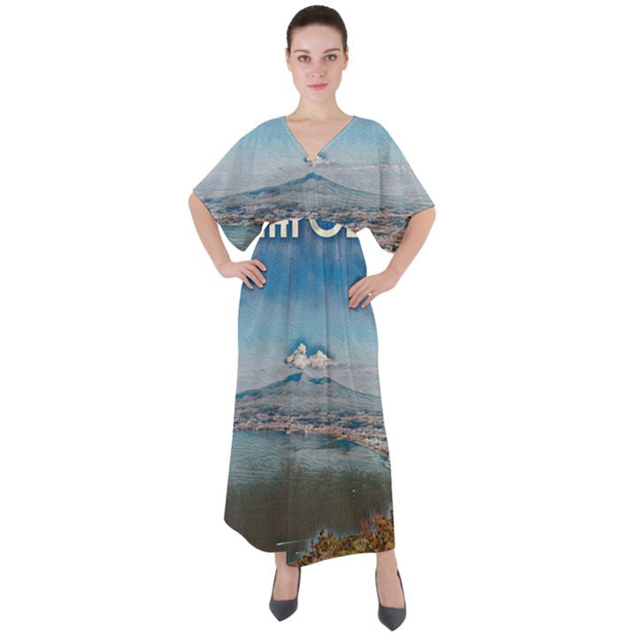 Napoli - Vesuvio V-Neck Boho Style Maxi Dress