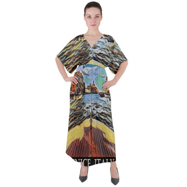 Gondola View   V-Neck Boho Style Maxi Dress