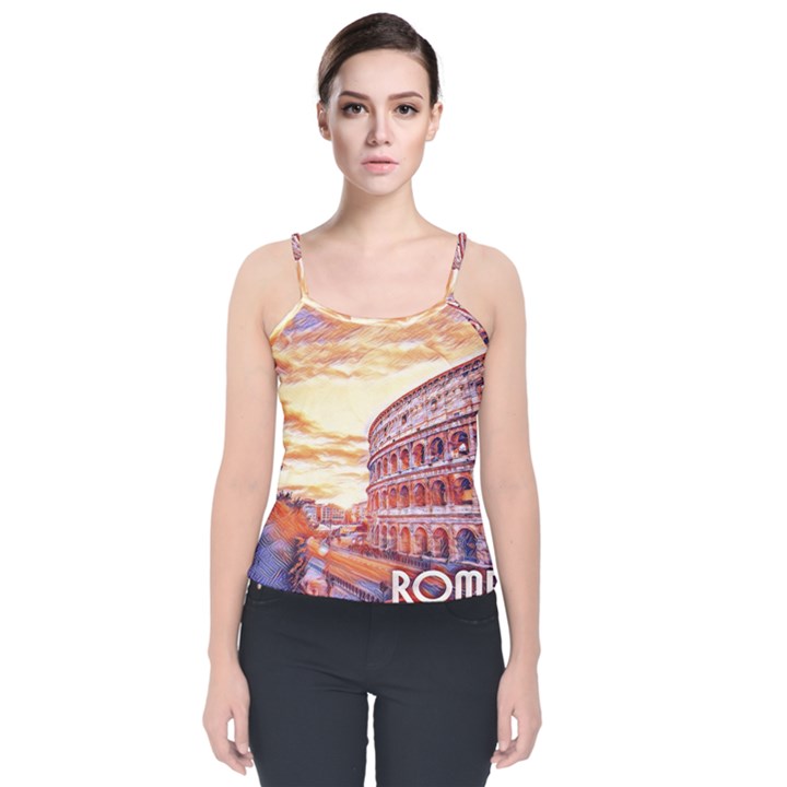 Rome Colosseo, Italy Velvet Spaghetti Strap Top