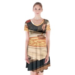 Let`s Make Pizza Short Sleeve V-neck Flare Dress by ConteMonfrey