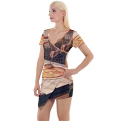 Let`s Make Pizza Short Sleeve Asymmetric Mini Dress by ConteMonfrey