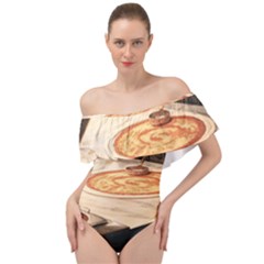 Let`s Make Pizza Off Shoulder Velour Bodysuit  by ConteMonfrey