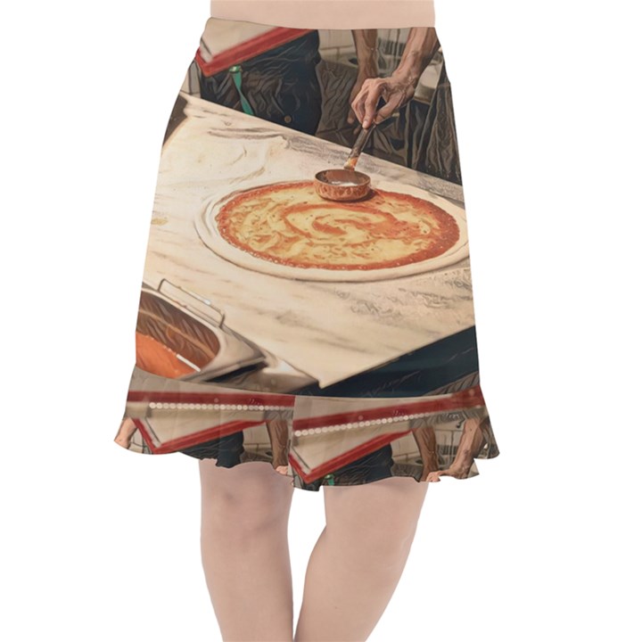 Let`s Make Pizza Fishtail Chiffon Skirt