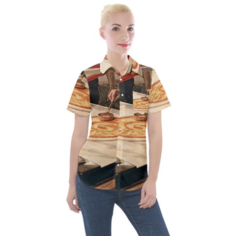 Let`s Make Pizza Women s Short Sleeve Pocket Shirt by ConteMonfrey