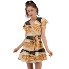 Let`s Make Pizza Flutter Sleeve Wrap Dress by ConteMonfrey