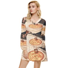 Let`s Make Pizza Tiered Long Sleeve Mini Dress by ConteMonfrey