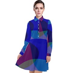 Blue Abstract 1118 - Groovy Blue And Purple Art Long Sleeve Chiffon Shirt Dress by KorokStudios