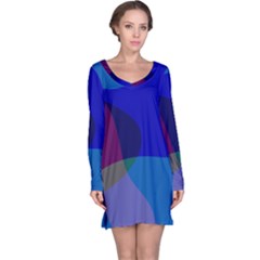 Blue Abstract 1118 - Groovy Blue And Purple Art Long Sleeve Nightdress by KorokStudios