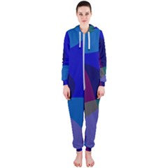 Blue Abstract 1118 - Groovy Blue And Purple Art Hooded Jumpsuit (ladies) by KorokStudios