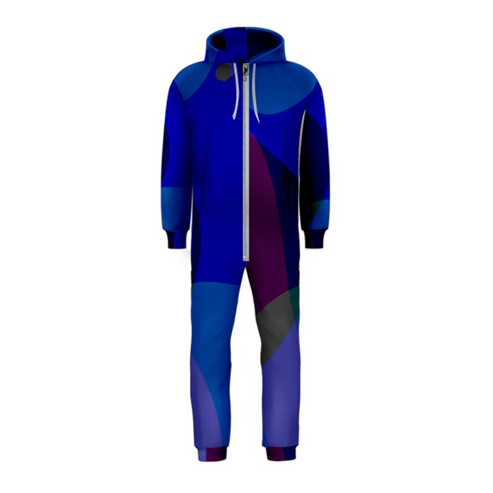 Blue Abstract 1118 - Groovy Blue And Purple Art Hooded Jumpsuit (Kids)