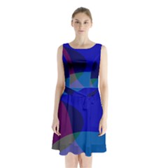 Blue Abstract 1118 - Groovy Blue And Purple Art Sleeveless Waist Tie Chiffon Dress by KorokStudios