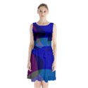 Blue Abstract 1118 - Groovy Blue And Purple Art Sleeveless Waist Tie Chiffon Dress View1