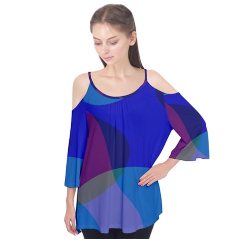 Blue Abstract 1118 - Groovy Blue And Purple Art Flutter Tees by KorokStudios